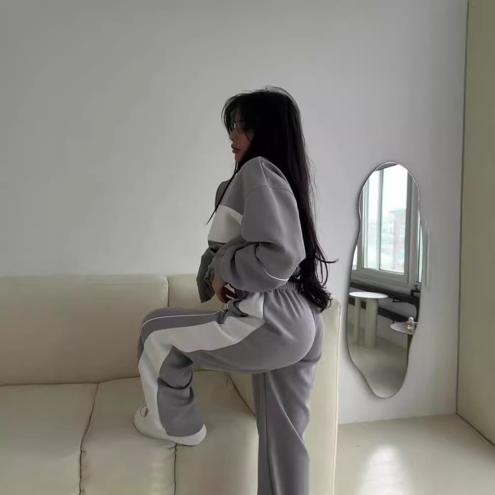 Women's Color-Block Long-Sleeve Sweatshirt & Pants Casual Set