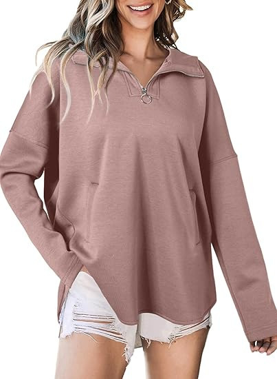 Oversized Collared Pullover Hoodie with Zip and Long Sleeves