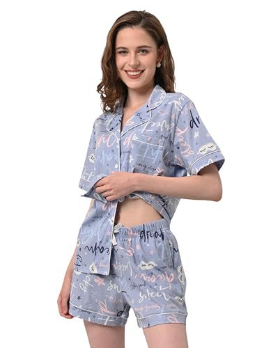 Women's Cuban Collar Short Sleeve Printed Shirt Set