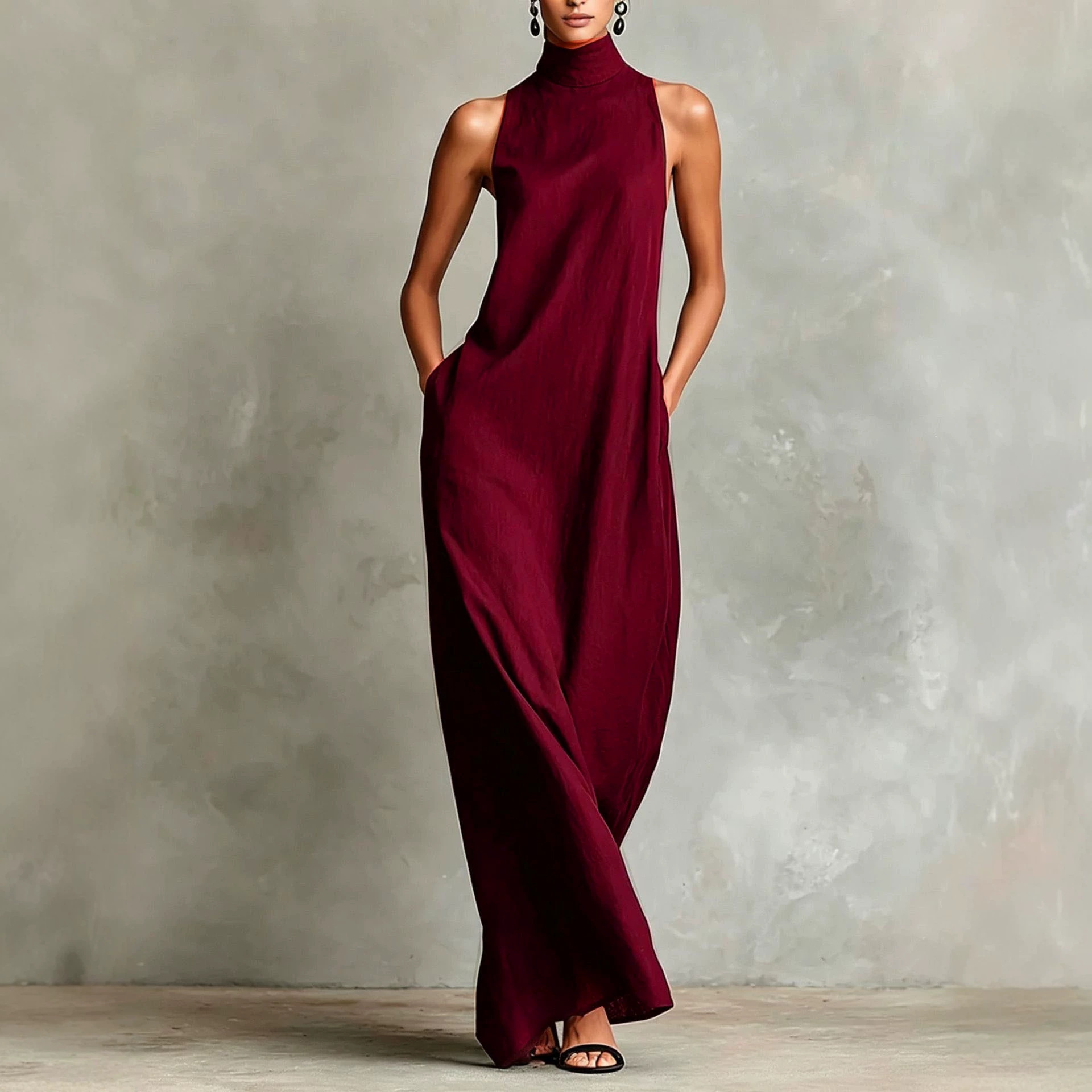 High Neck Sleeveless Long Dress Loose Casual Minimalist