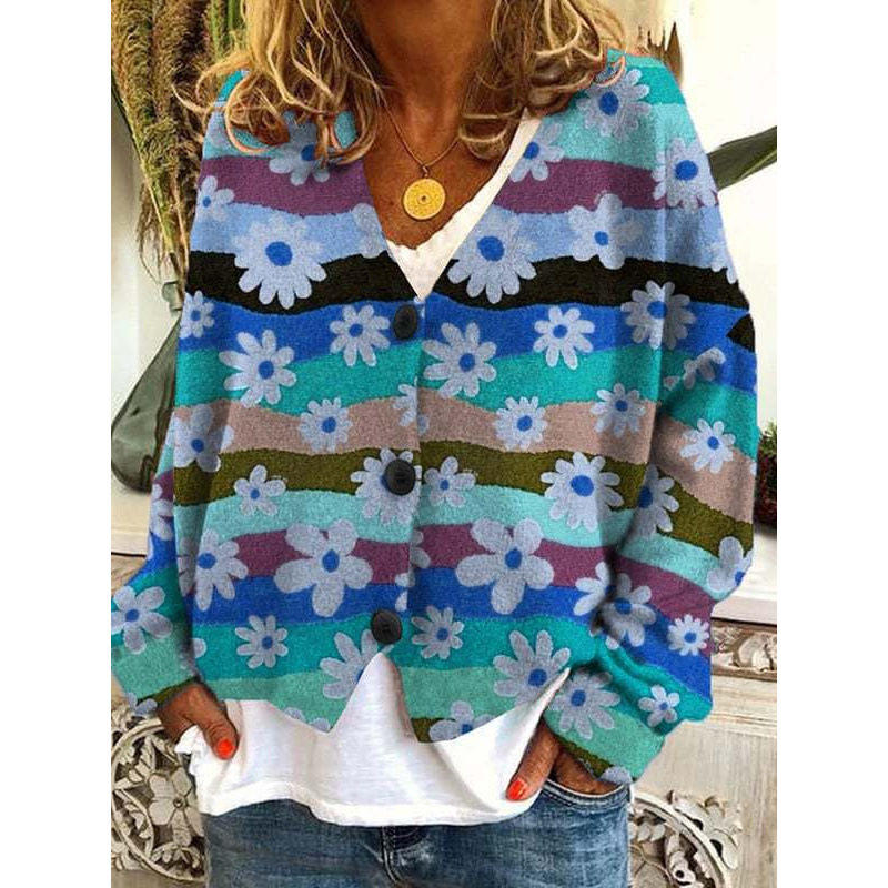 Christmas Abstract Print Casual Cloak Cardigan