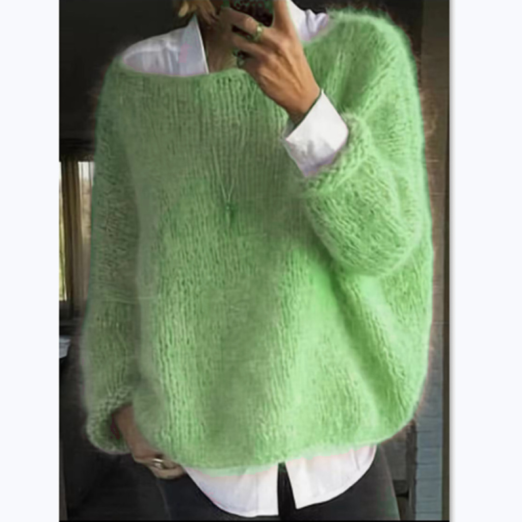 Women's Crewneck Pullover Sweater Long Sleeve Solid Color Knit Top