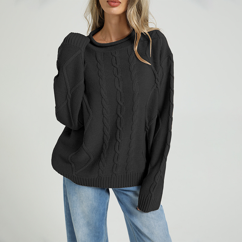 Women's Cable-Knit Crewneck Long-Sleeve Pullover Sweater