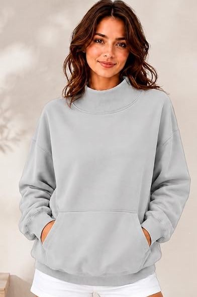 Women's Mock Neck Pullover Sweatshirt with Side Pockets