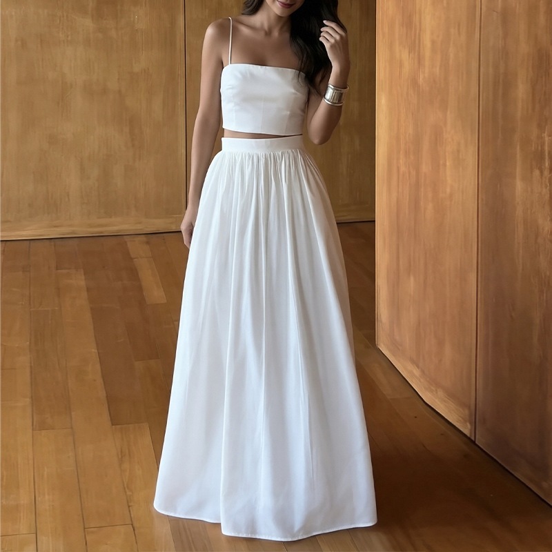 Women's Solid Color Cami Top and Long Skirt Set