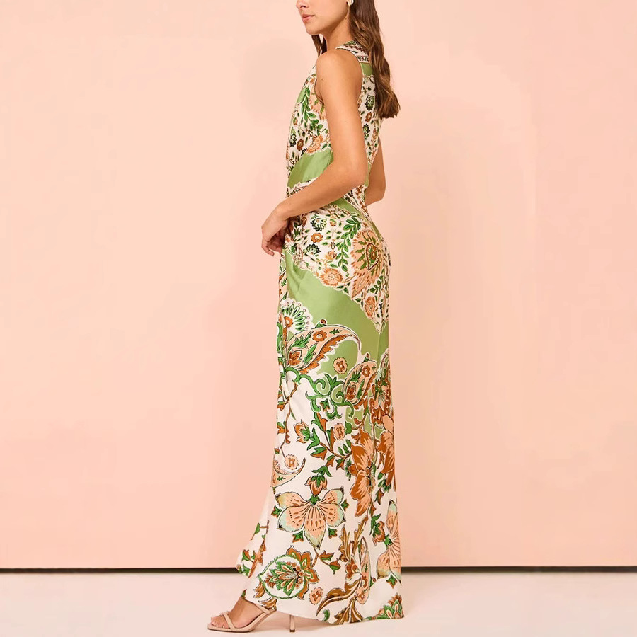 Lantern Sleeve Round Neck Single-Breasted Floral Print Midi Dress