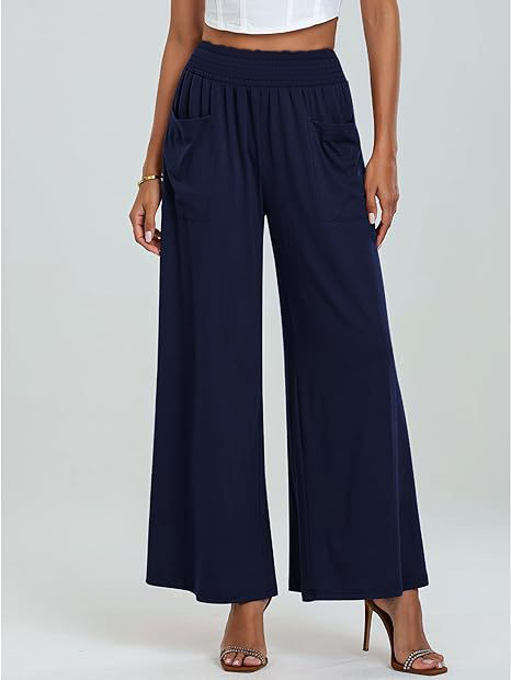 High-Waisted Wide-Leg Lounge Pants with Pockets, Loose Fit, Slimming
