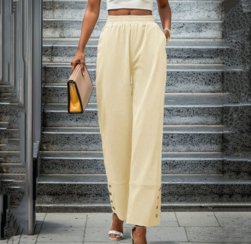 Women's Solid Color Straight-Leg High-Waist Casual Pants