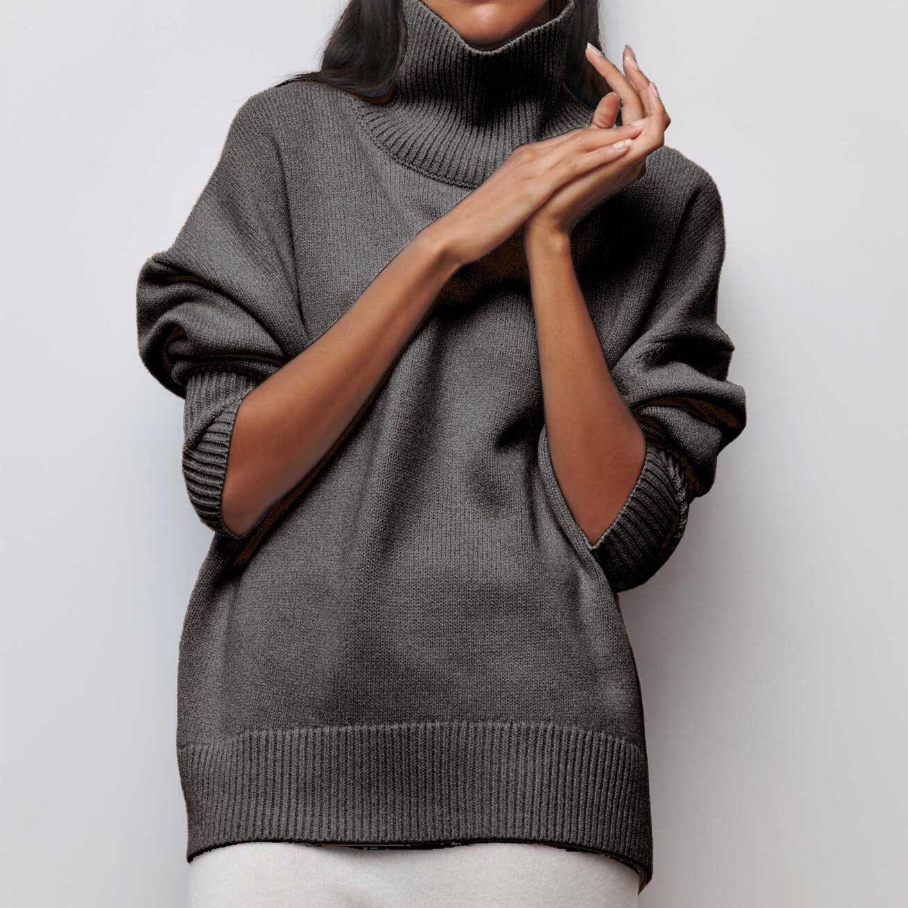 Women's Long Ribbed Turtleneck Sweater Loose Fit