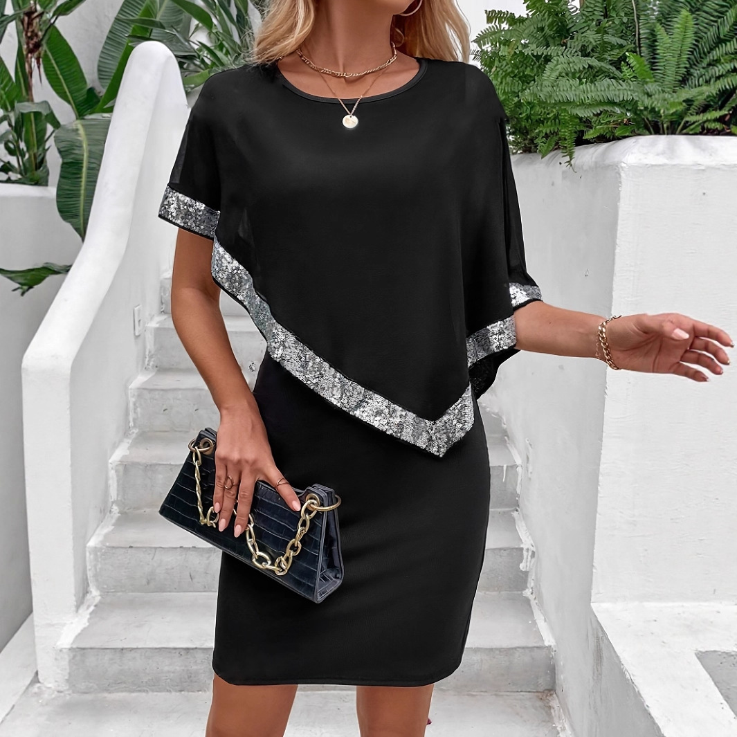 Solid Color A-Line Midi Dress Short Sleeve Crew Neck Casual