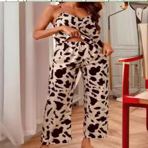 Women's Cami & Pants Pajama Set Light Purple Cow Print Thin