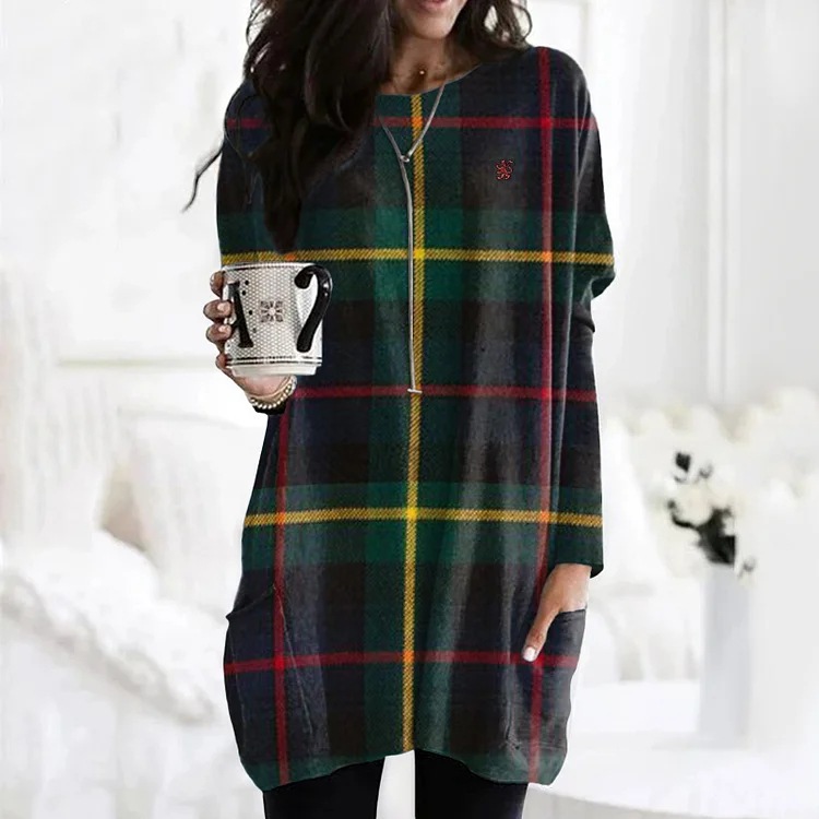 Women's Animal Print A-Line Midi Dress Long Sleeve Crew Neck Casual