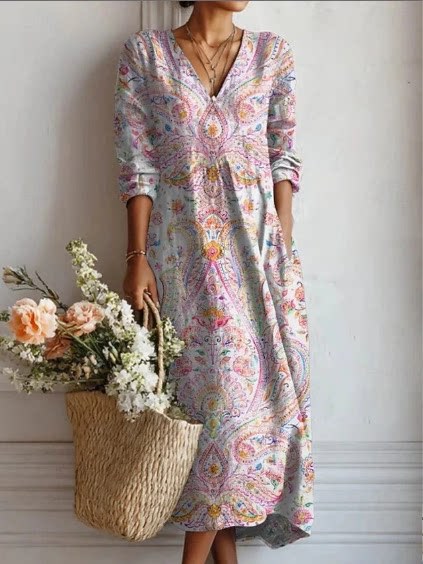 Women's Floral Paisley Print Ruched Bodycon Midi Dress