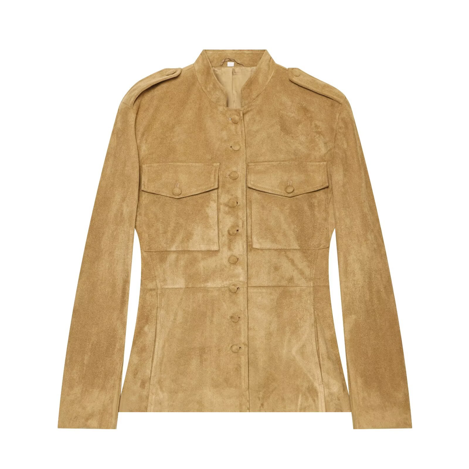 Women's Single-Breasted Stand-Collar Waist-Cinched Jacket
