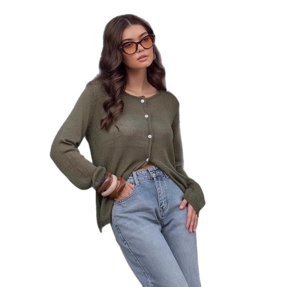 Women's Lazy Loose Slimming Knit Cardigan Hollow-Out Commuter Top