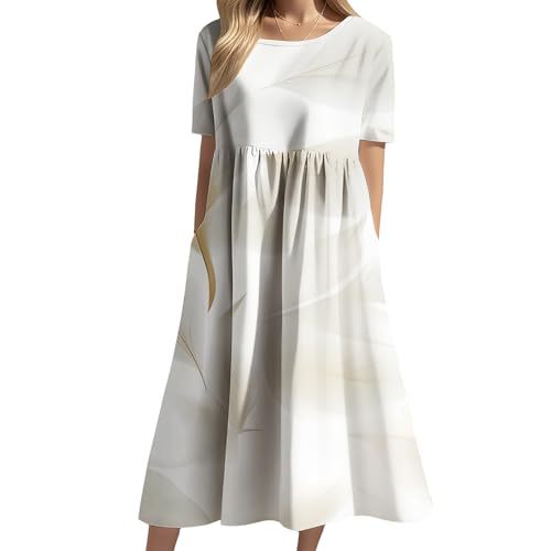 Women's Floral Print Ruched Midi Dress Short Sleeve Crew Neck