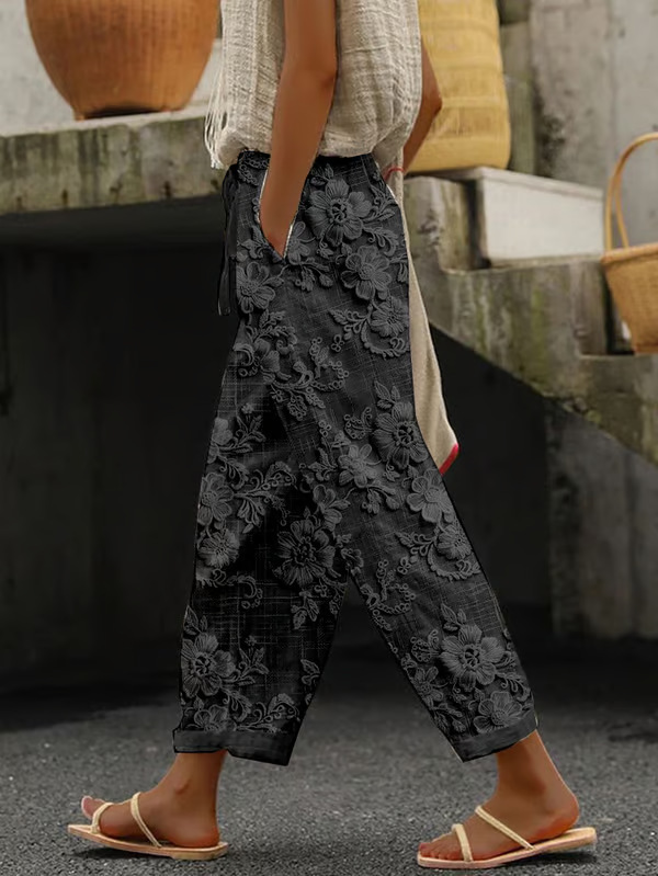 Women's Vintage Floral Print Straight-Leg Casual Pants