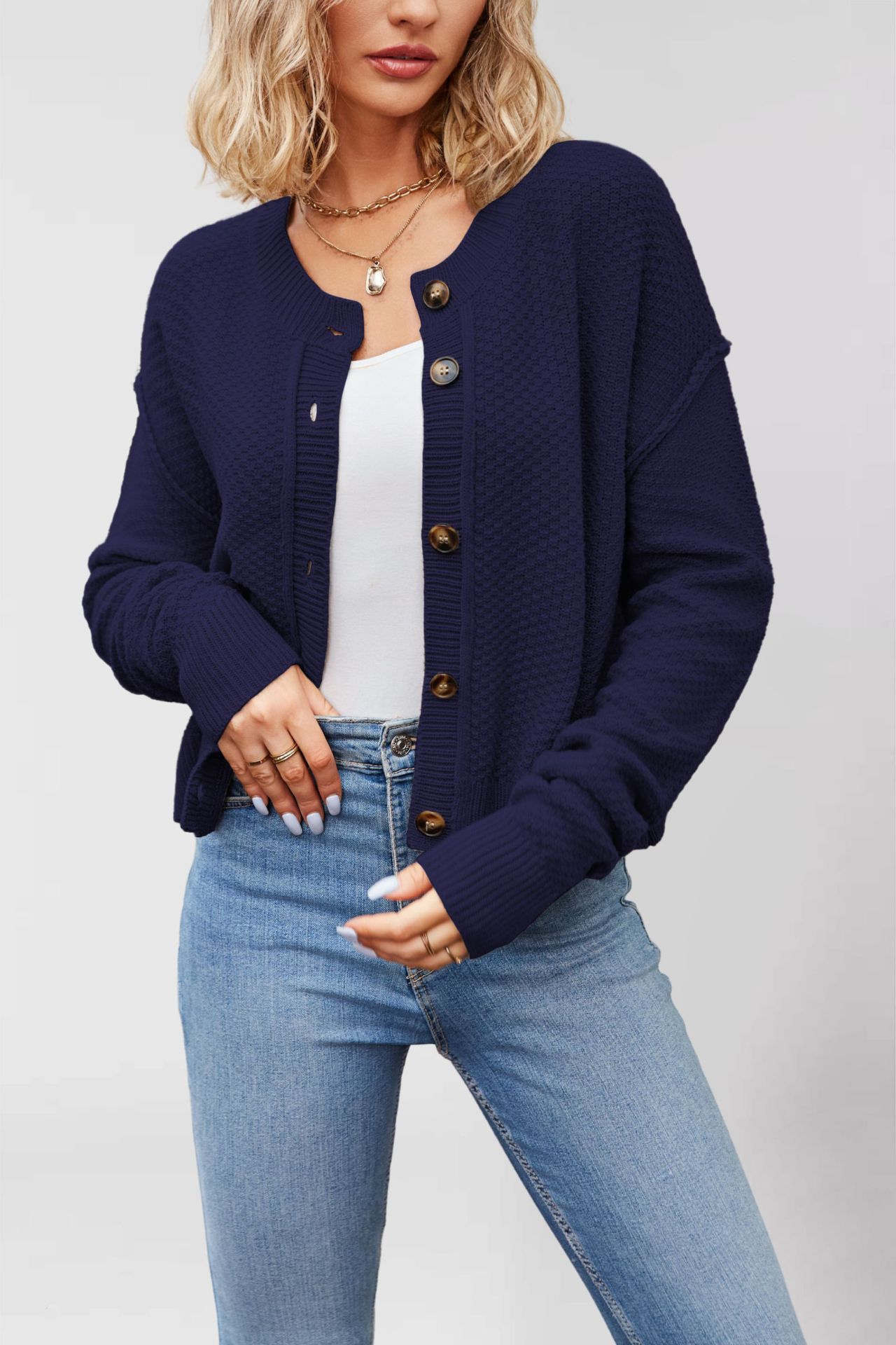 Women's Knit Cardigan Single-Breasted Button-Up Commuter Sweater Coat
