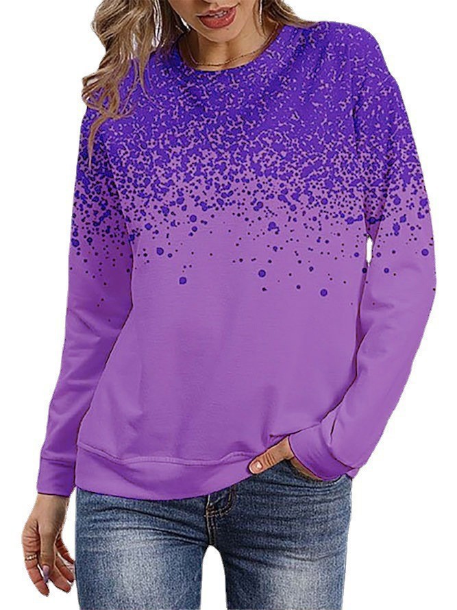 Women's Long Sleeve Loose Crewneck Ink Dot Print Sweatshirt