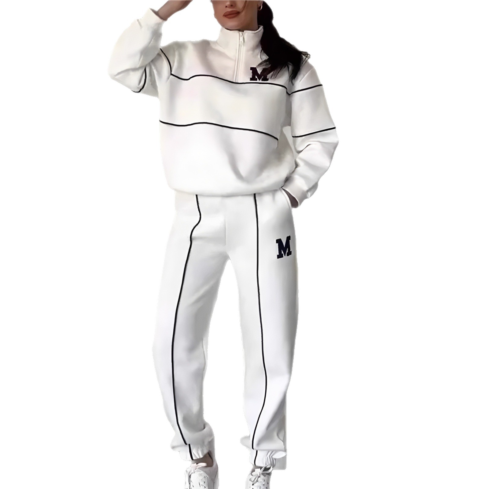 Letter Print Long-Sleeve Hoodie and Pants Two-Piece Casual Sports Set