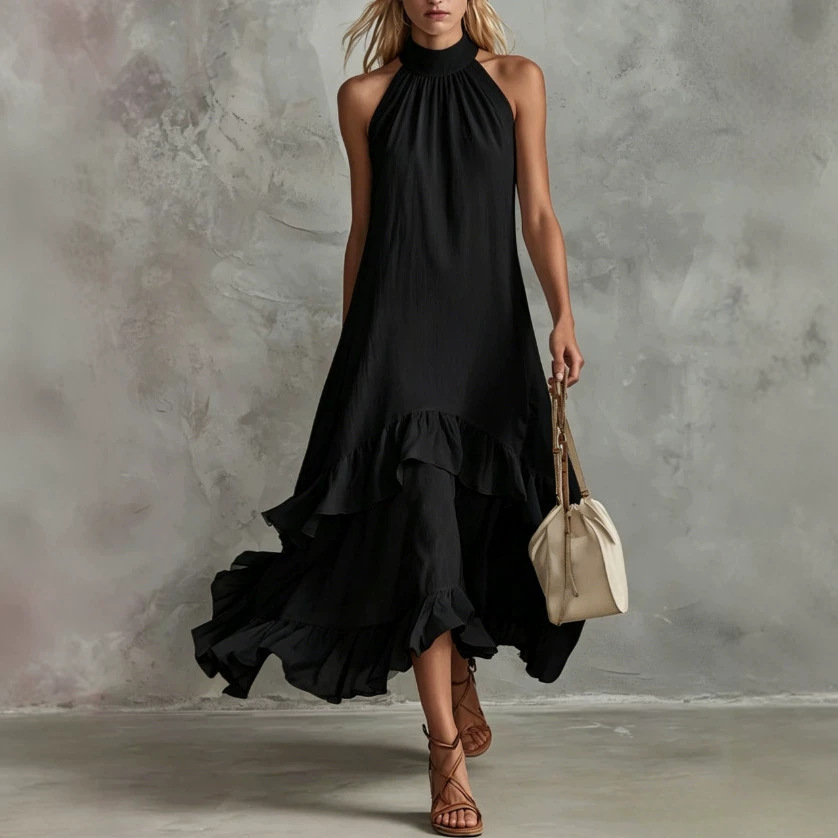 White Sleeveless Ruffle Midi Beach Dress
