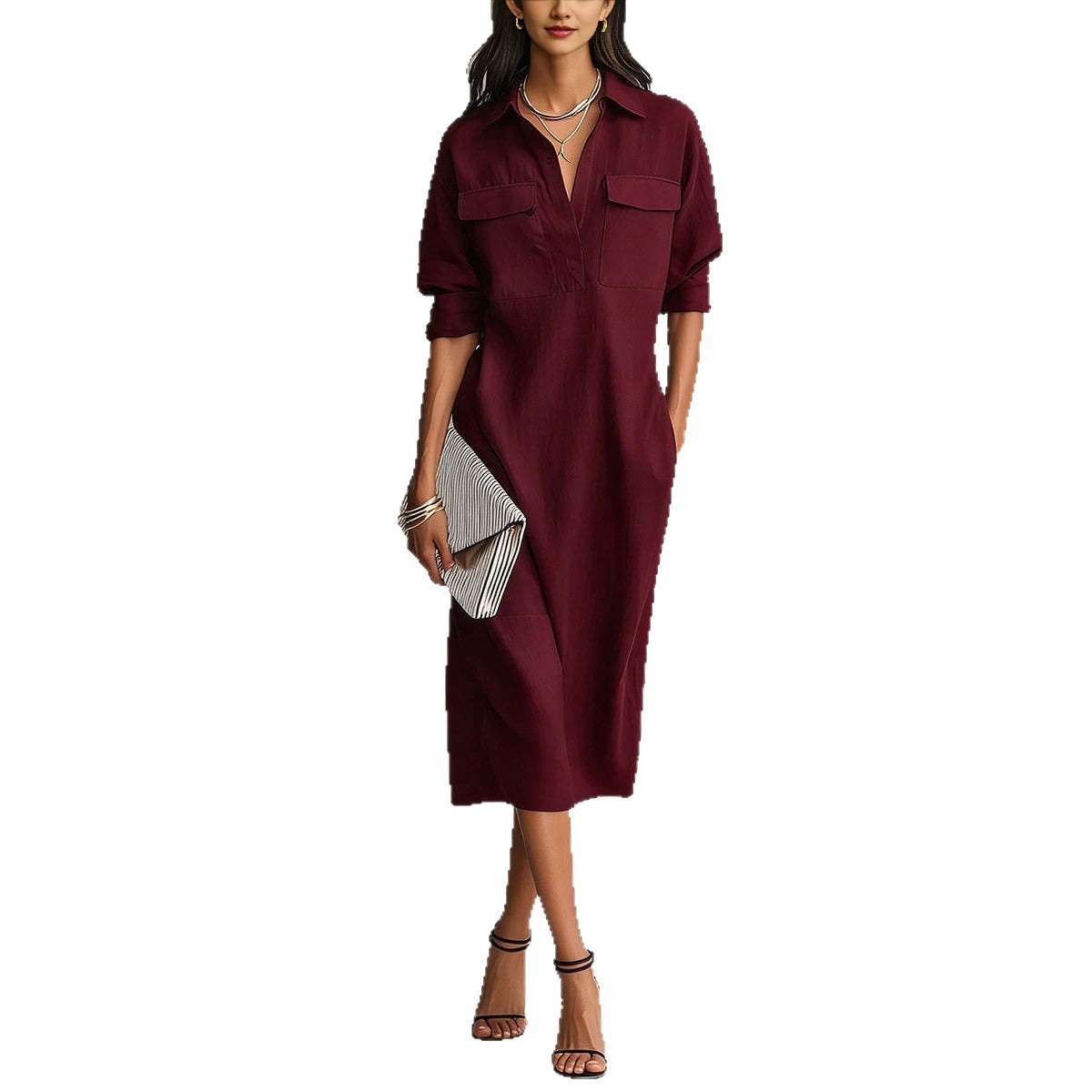 Button-Front Cotton-Linen Blend Midi Dress