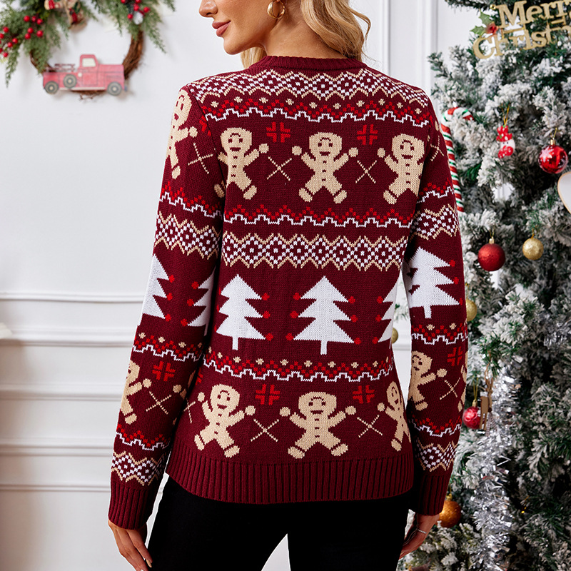 Gingerbread Man Jacquard Long-Sleeve Pullover Sweater