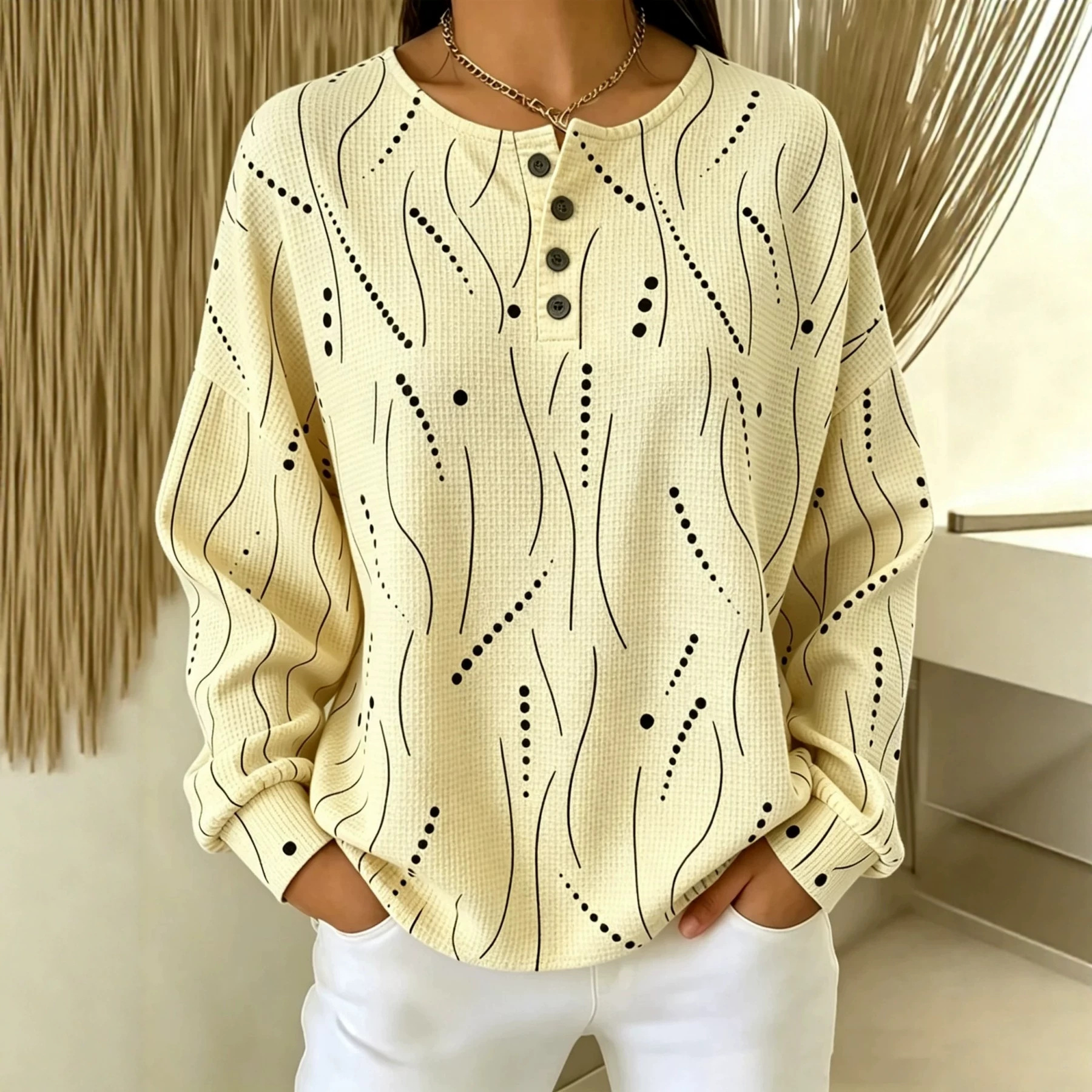 Women's Retro Polka Dot Print Button Sweatshirt