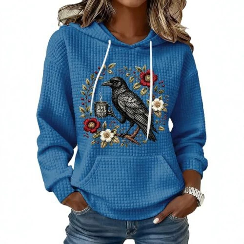 Women's Floral Raven Print Casual Hoodie