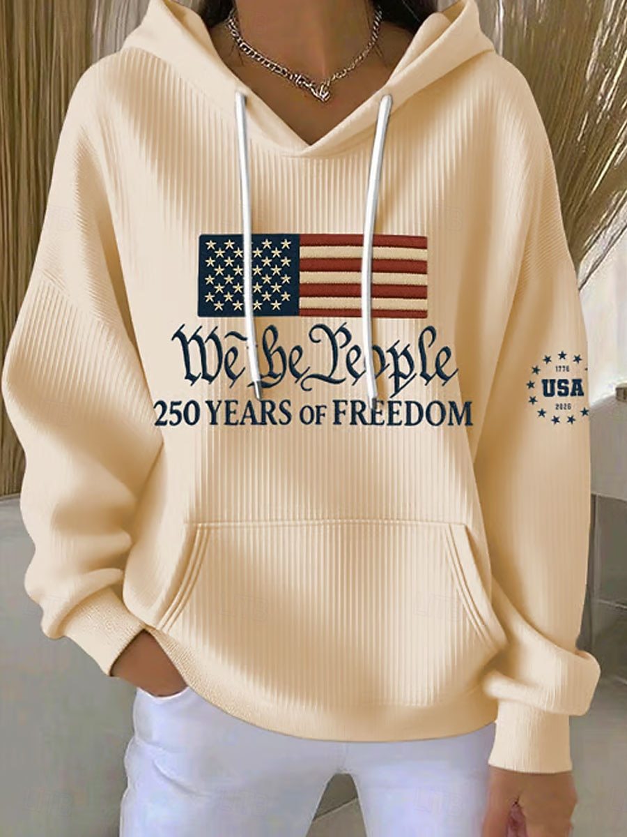 Women's American Flag Letter Print Casual Hoodie