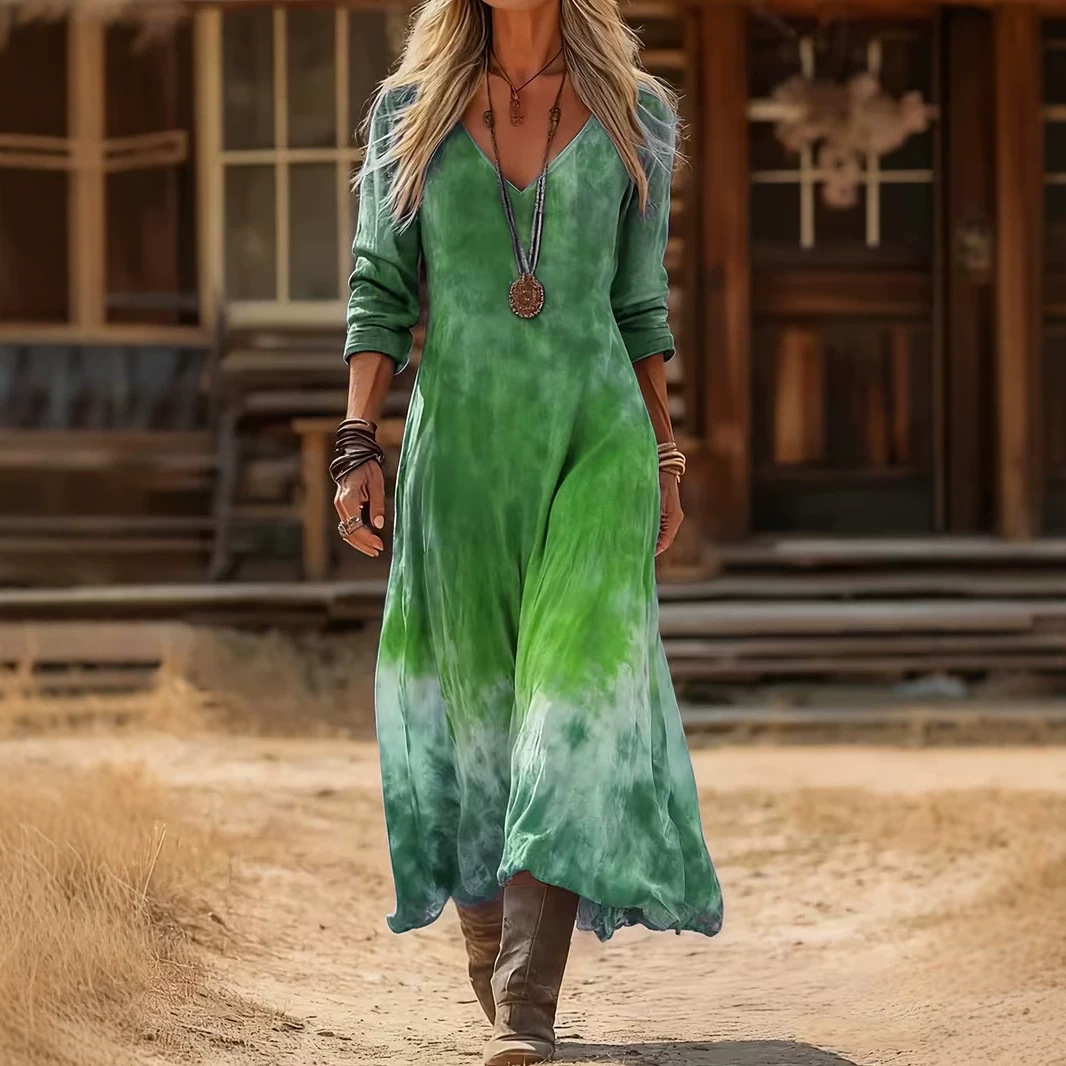 Women's Tie-Dye Print Ruched Casual Dress