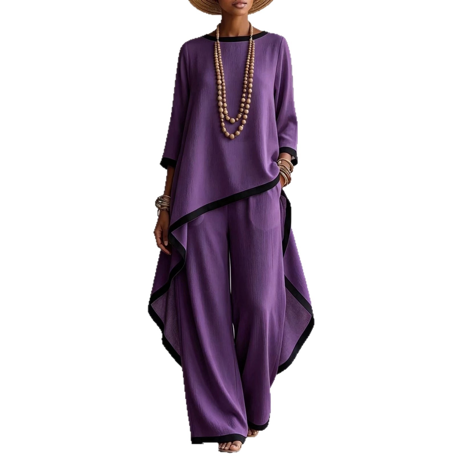 Women's Solid Color Batwing Sleeve Two-Piece Lounge Set