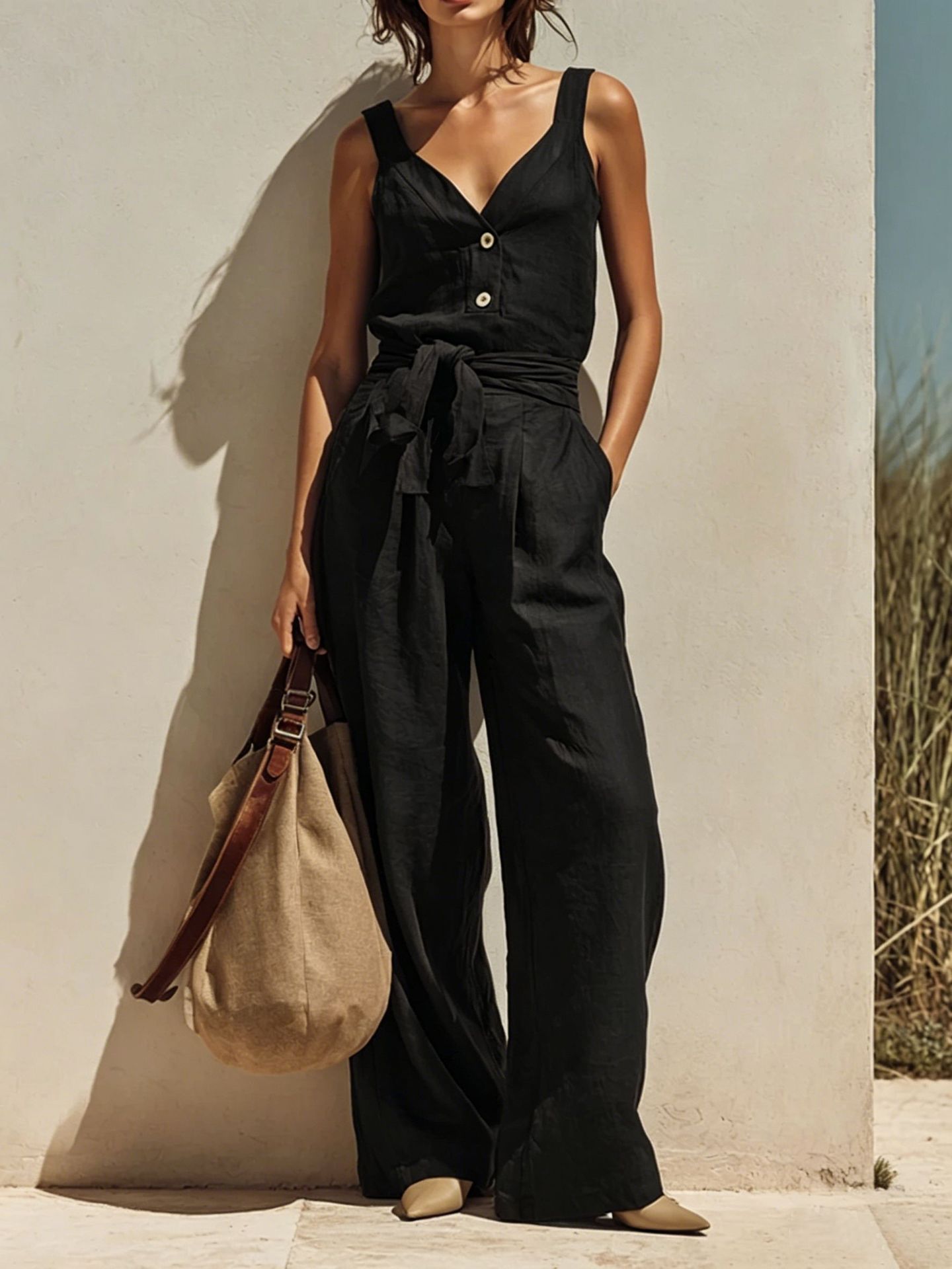 Women's Minimalist Sleeveless Cami Jumpsuit Burgundy