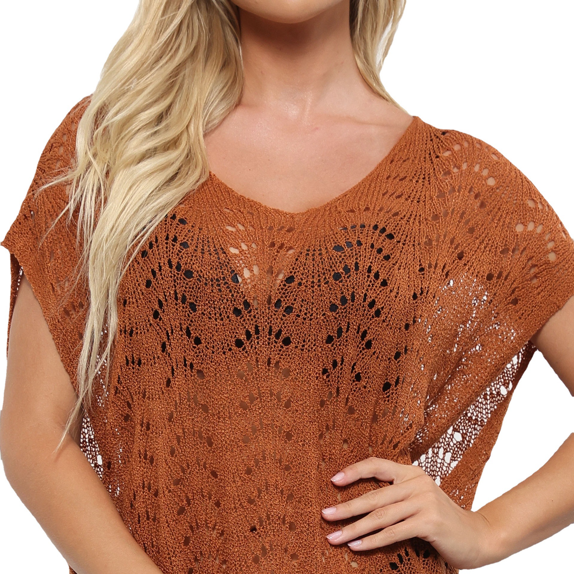 Women's Sheer Tie-Front Knit Beach Cover-Up Dress