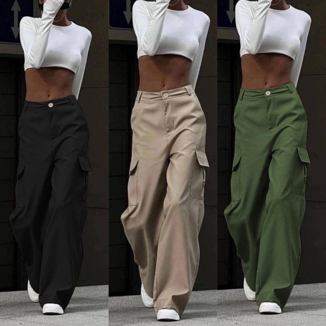 High-Waisted Cargo Pants Casual Wide-Leg Trousers for Women