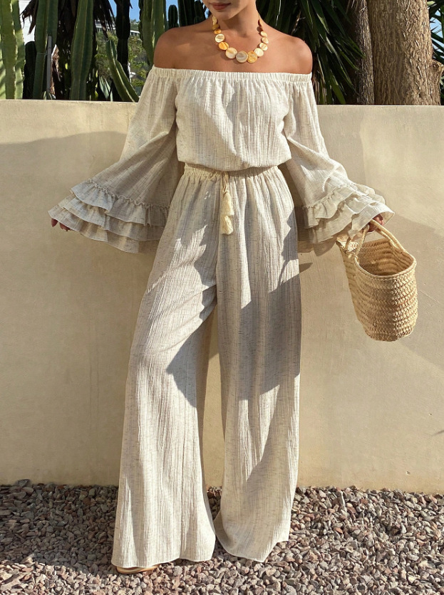 Off-Shoulder Ruffle Two-Piece Vacation Set