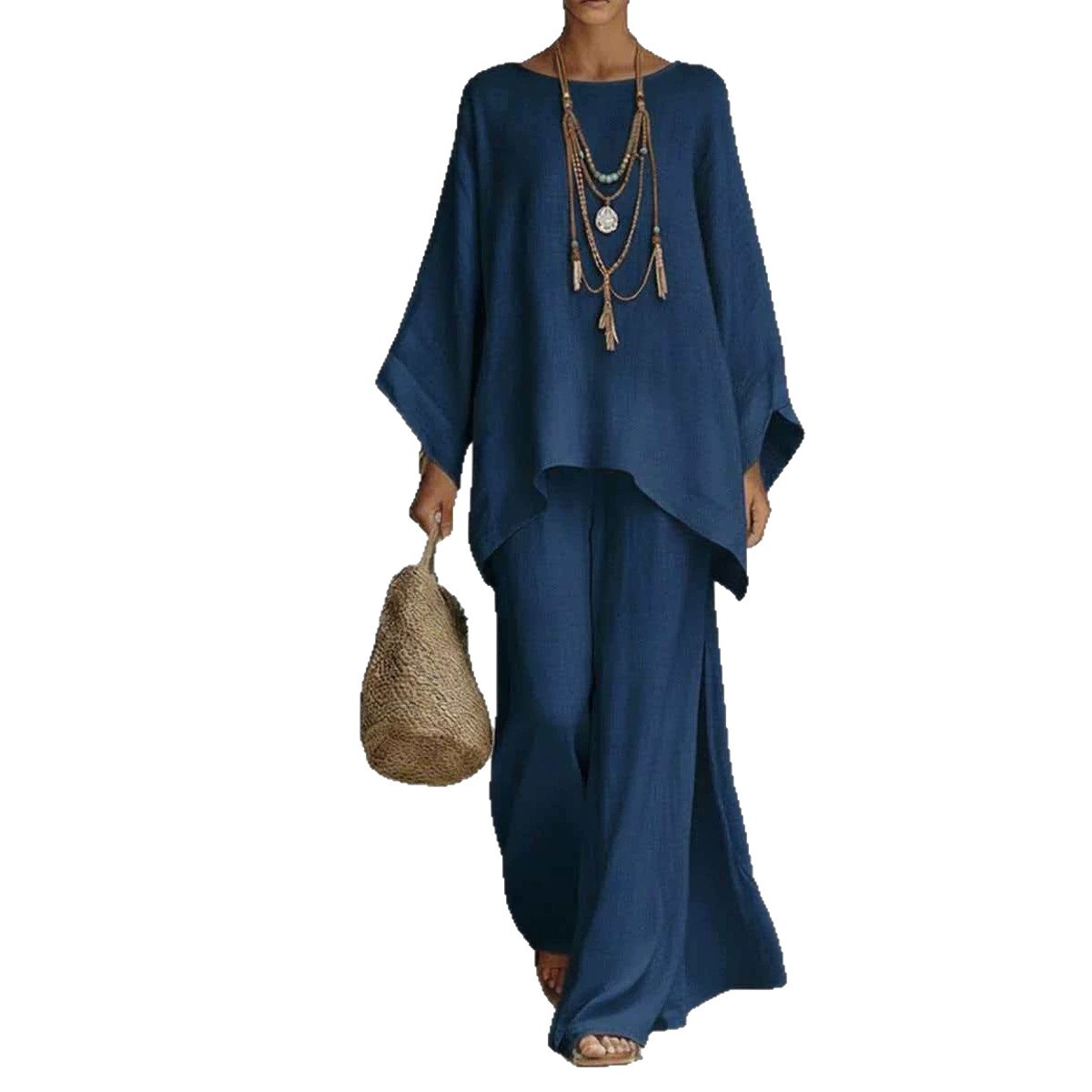 Women's Linen-Blend Shirt & Wide-Leg Pants Casual Set