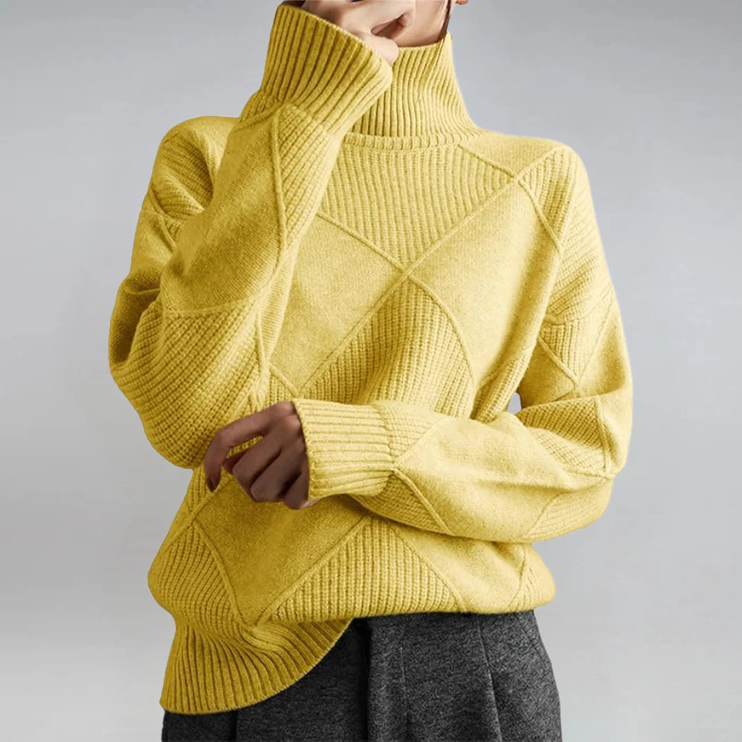 Women's Loose High Neck Diamond Knit Sweater