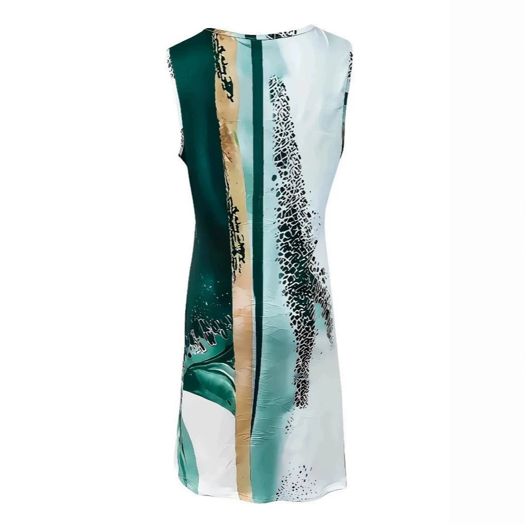 Elegant Sleeveless V-Neck Midi Dress with Metal Ring Detail