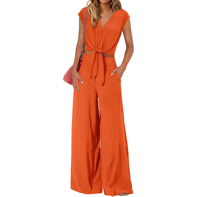 Women's Summer Wide-Leg Pants Set with Off-Shoulder Top
