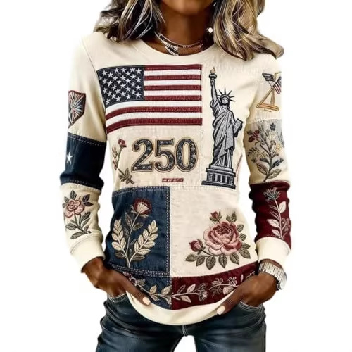 Women's American Flag Floral Print Crewneck Sweatshirt