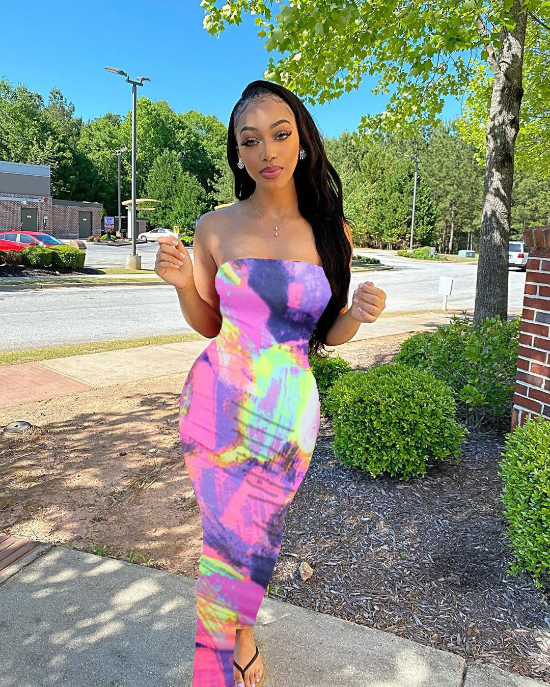 Women's Plus Size Tie-Dye Print Off-Shoulder Tube Dress