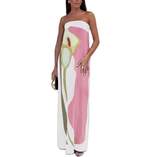 Women's Floral Print Strapless Midi Dress