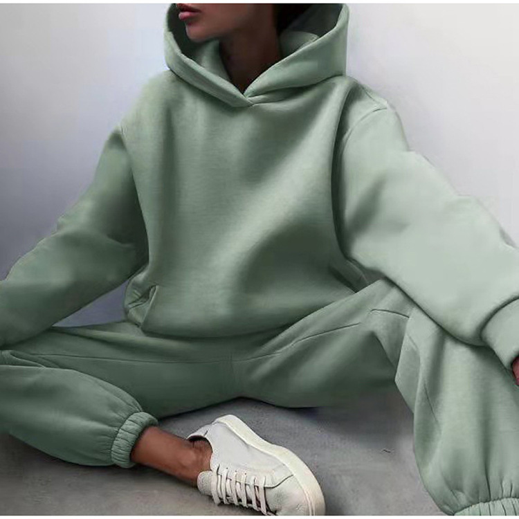 Women's Casual Thick Long-Sleeve Sweatshirt and Pants Two-Piece Set