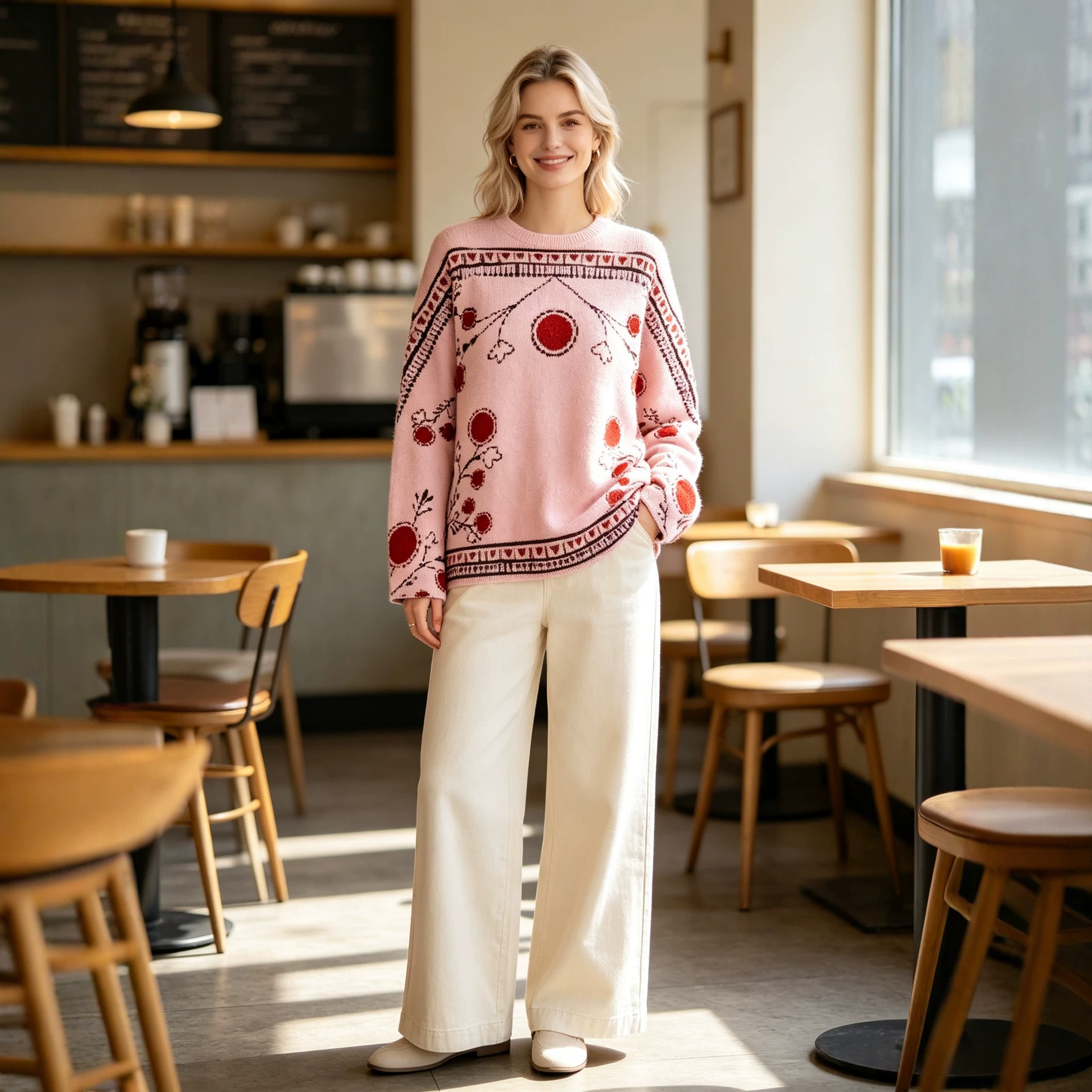 3D Christmas Print Crewneck Knit Sweater