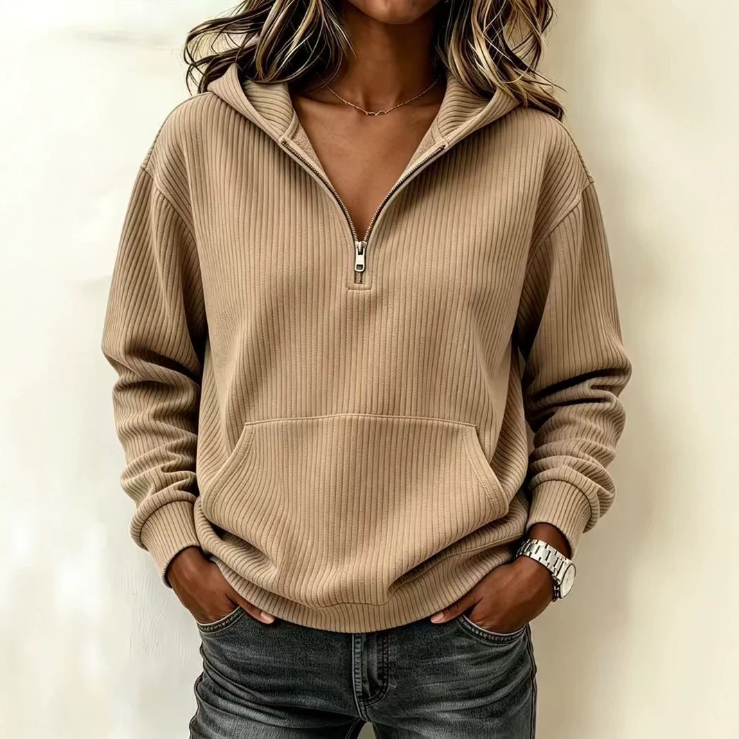 Half-Zip Hooded Sweatshirt Relaxed Fit Slimming Long Sleeve Pullover