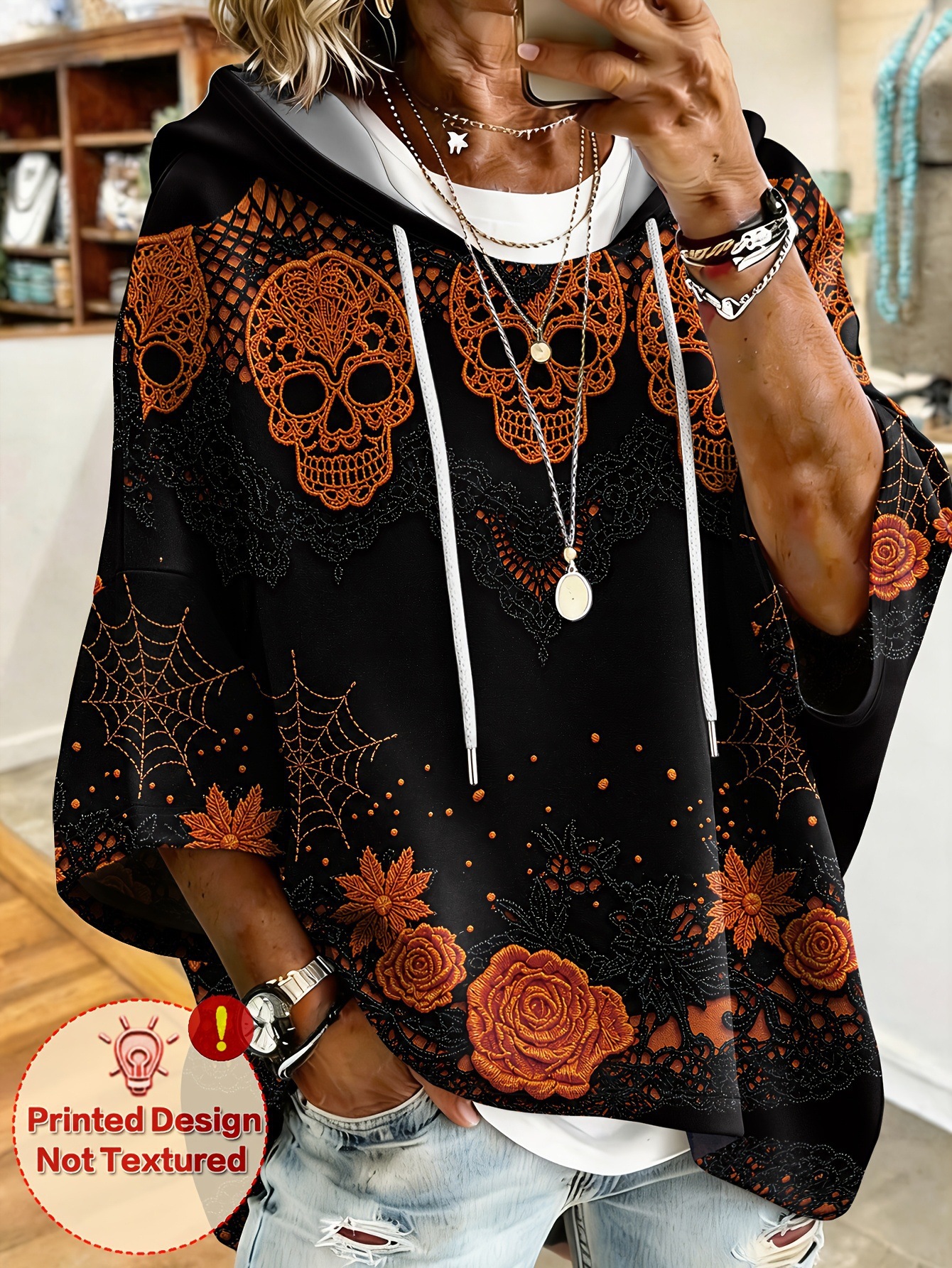 Women's Halloween Skull Pumpkin Print Casual Sweatshirt