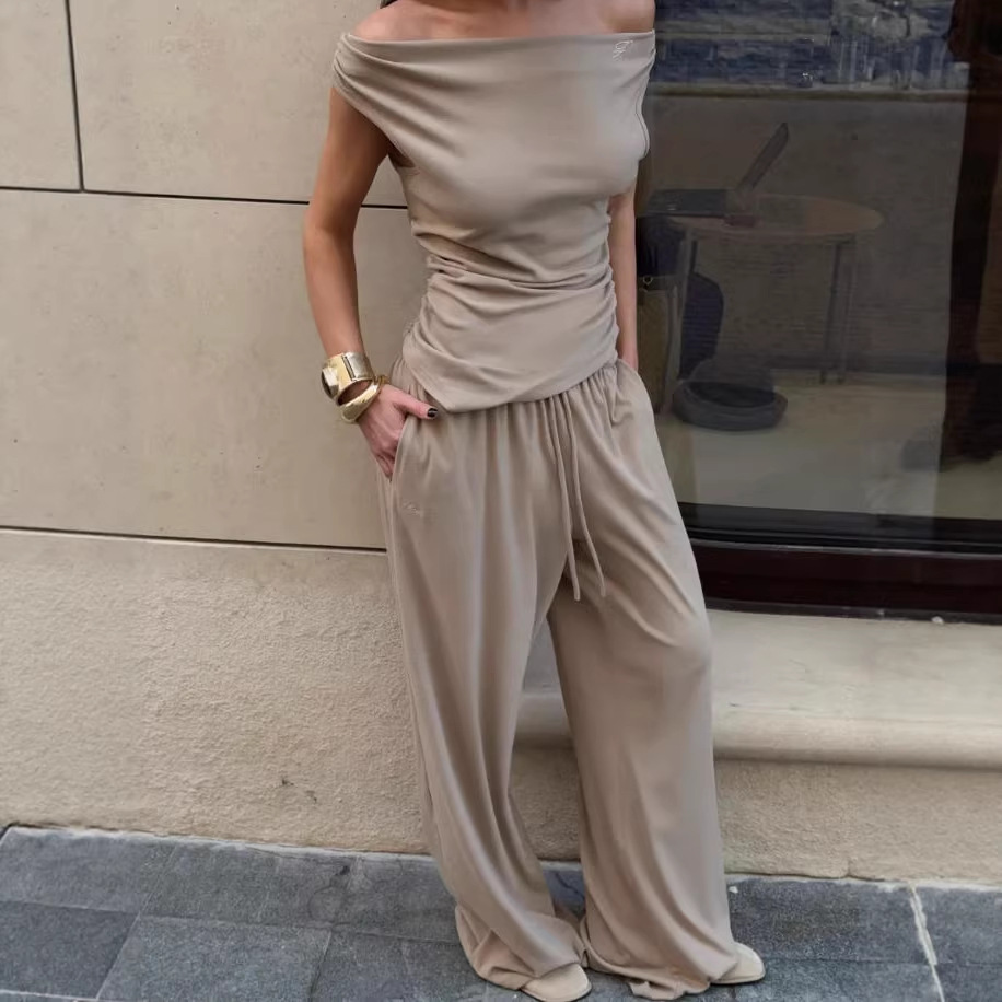 Elegant Off-Shoulder Asymmetric Top and Pants Set