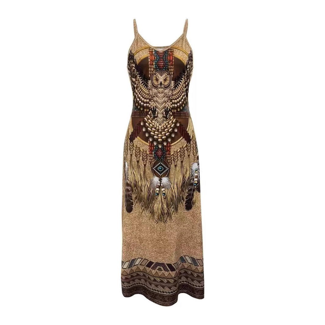 Animal Print Sleeveless V-Neck Midi Dress