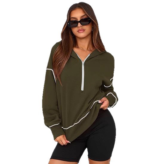 Women's Half-Zip Hooded Cropped Sweatshirt Long Sleeve